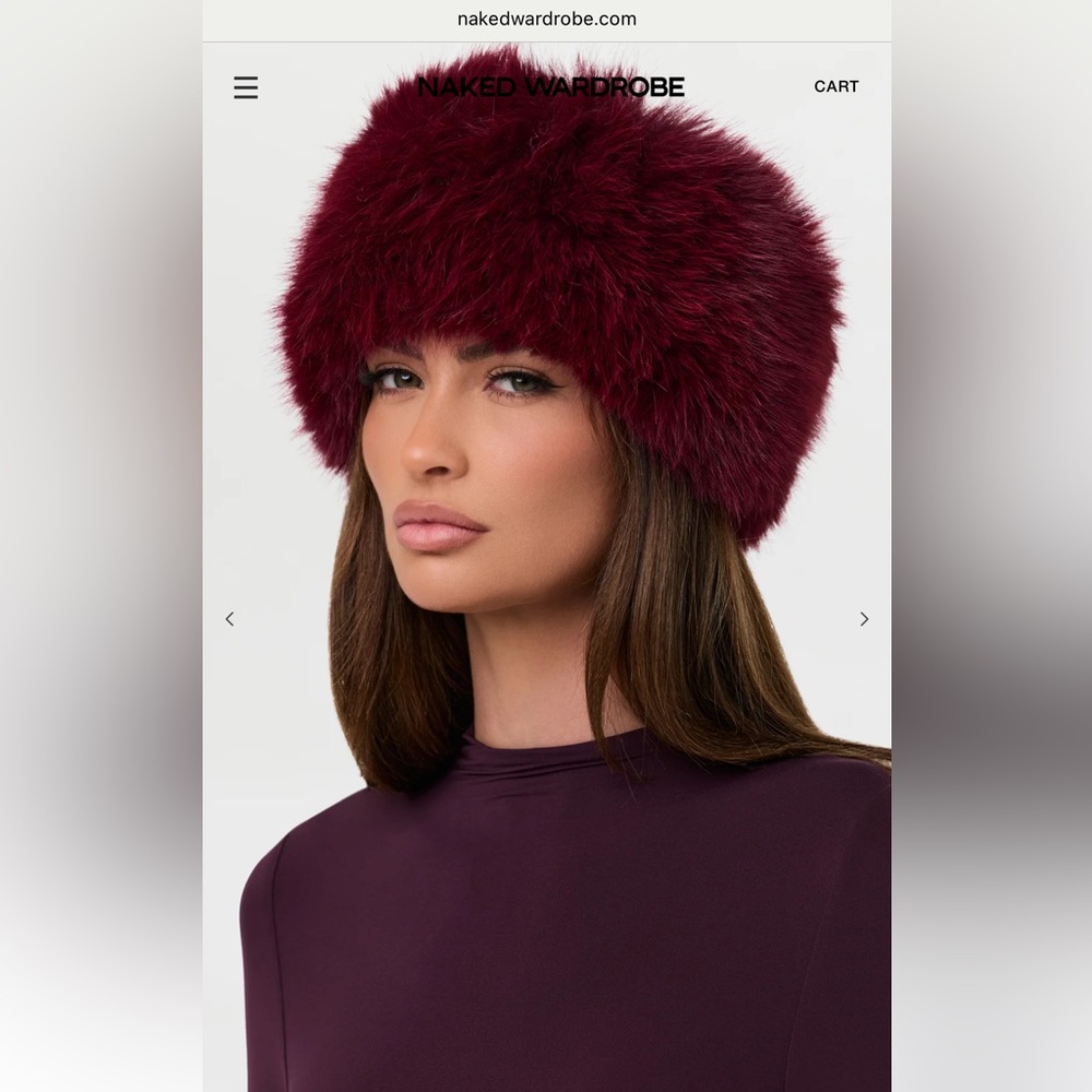 Naked Wardrobe Burgundy Fur headband new